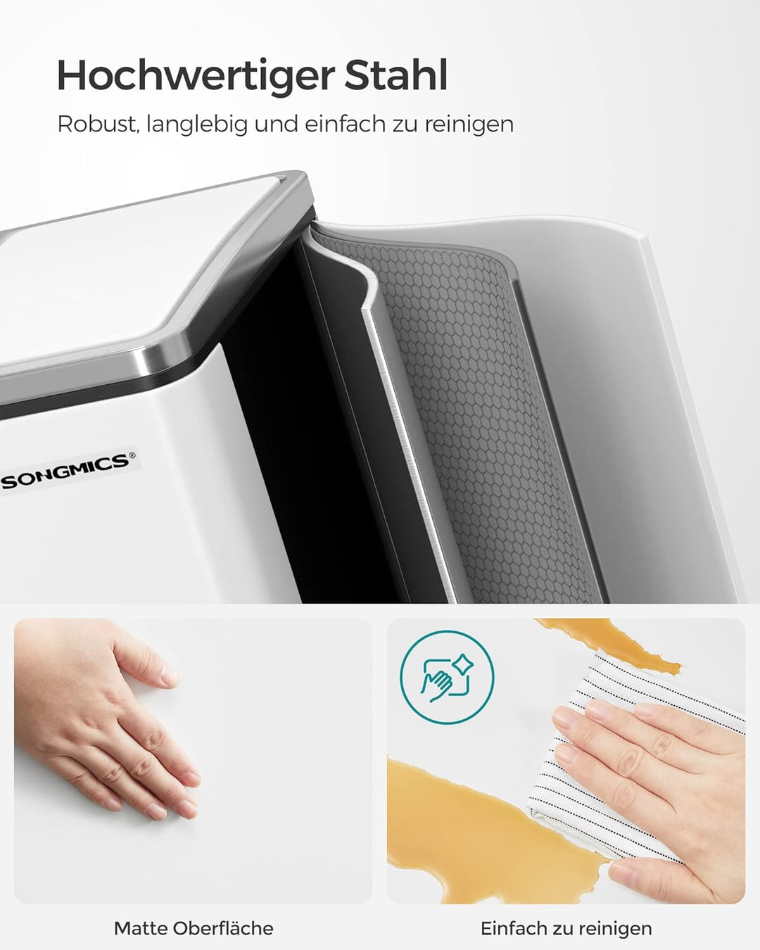 SONGMICS Mülleimer Küche, 2 x 15 Liter, Mülltrennsystem 2 Fächer, Abfalleimer, Treteimer, für gelben