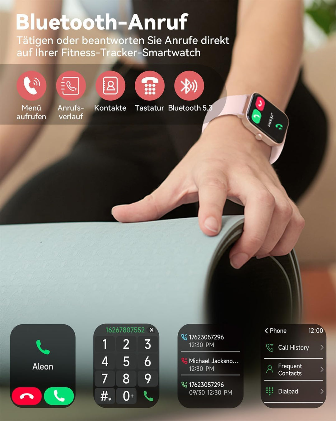 Smartwatch Damen, 1.8" Fitnessuhr Damen mit Telefonfunktion und Alexa Built-in, Herzfrequenz SpO2 St