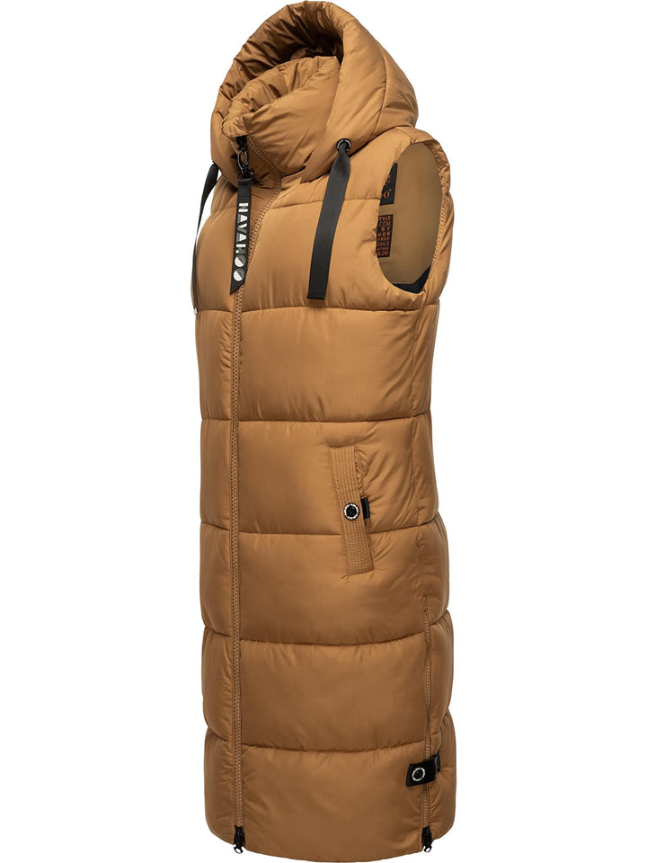 Navahoo Damen ärmellose Lange Outdoorweste warme Winterjacke Schnuffelchen XS-3XL M Camel, M Camel