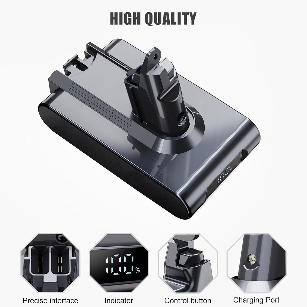 Vunzo 6000mAh V6 Ersatzakku mit LCD-Bildschirm für Dyson V6 Akku - Kompatibel mit DC62 DC58 DC59 DC6