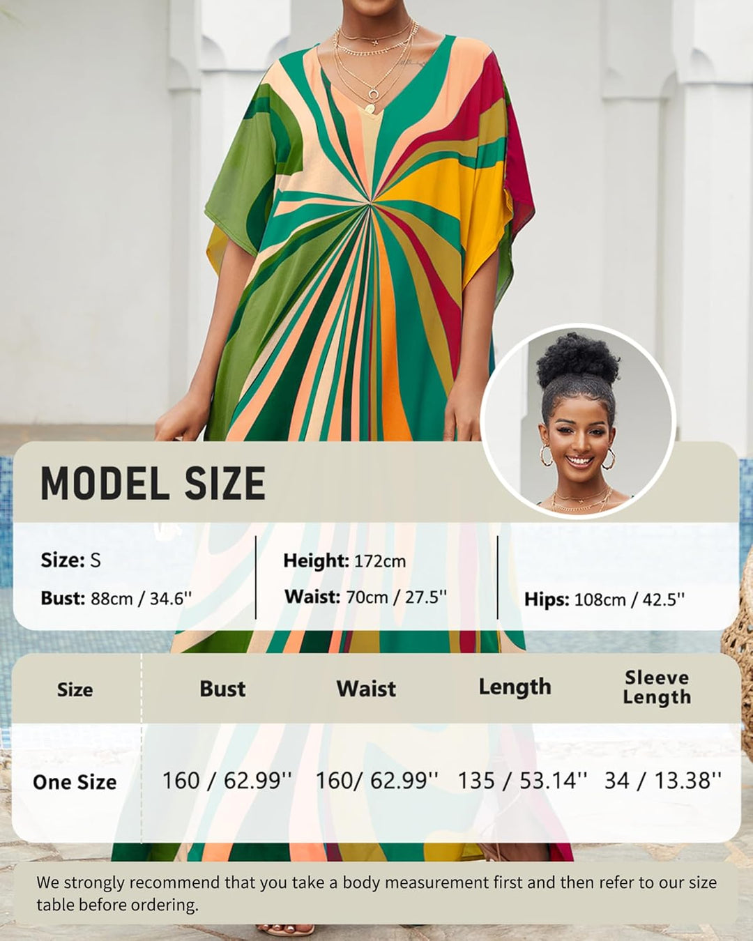 Bsubseach Damen Strandkleid Ethnic Print Kaftan Beach Maxi Kleider Grüne Geometrie, Grüne Geometrie