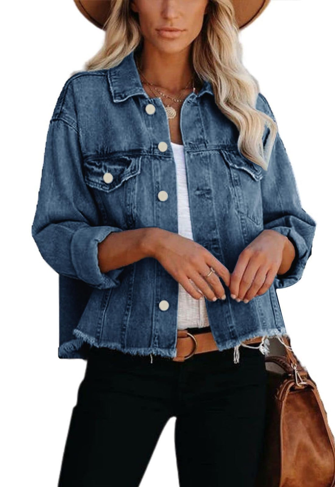 JayscreateEU Female Jeansjacke Kurze jacke Denim Jean Mantel Outwear Lange Ärmel Damen Jeansjacke mi
