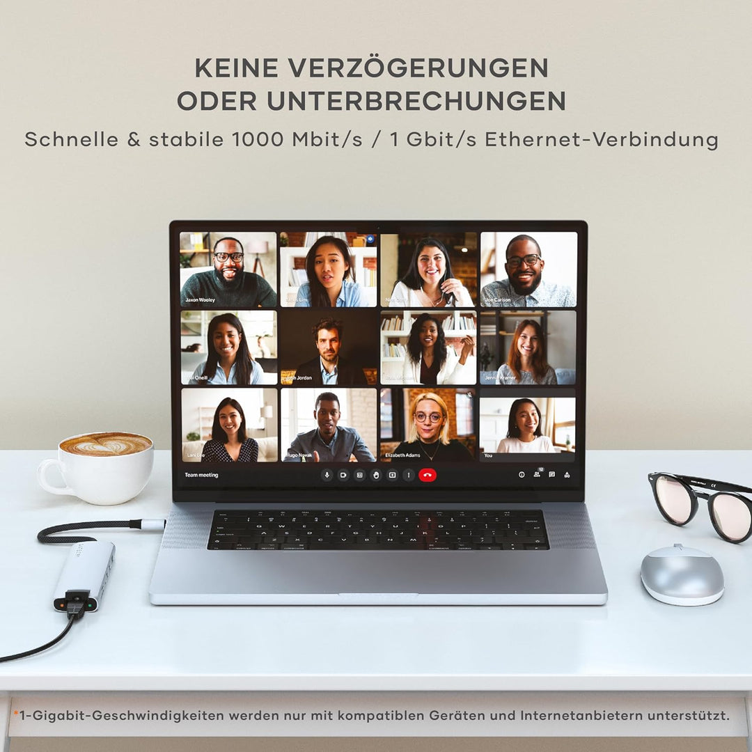 SATECHI 7-in-1 USB-C Hub Slim Plus, HDMI 4K mit 60Hz, 100W PD, 2X USB-A, Ethernet, SD/MicroSD – Für