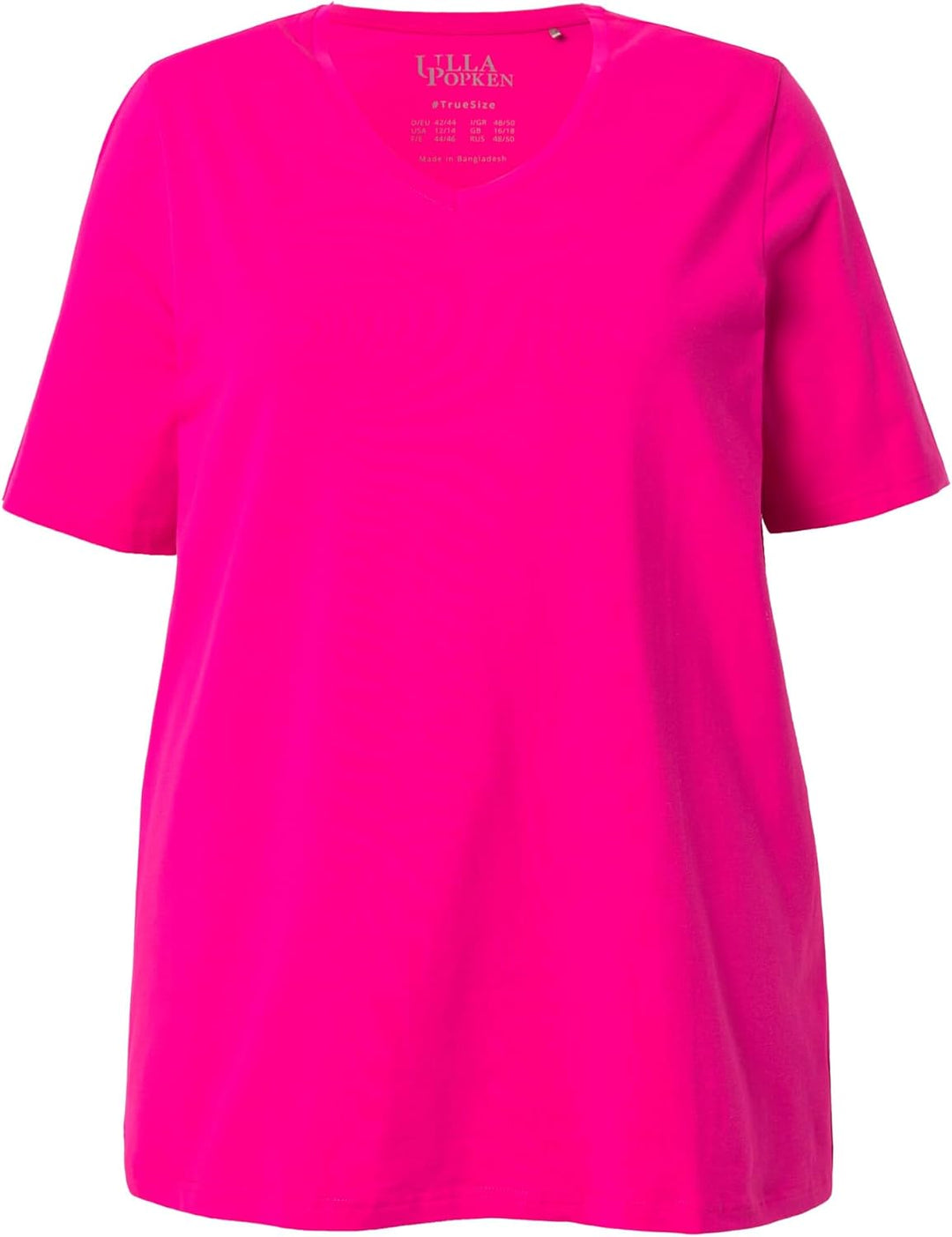 Ulla Popken Damen T-Shirt, A-Linie, V-Ausschnitt, Halbarm Shirt V-Neck 46-48 Magentapink, 46-48 Mage