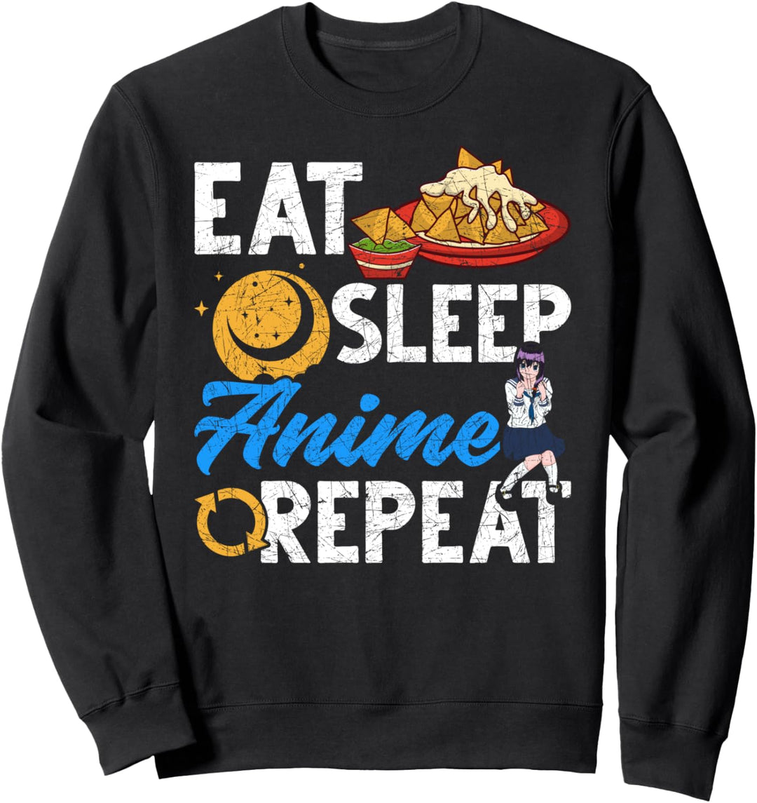 Essen Schlafen Anime Wiederholen Nachos Otaku Lustiges Anime Sweatshirt