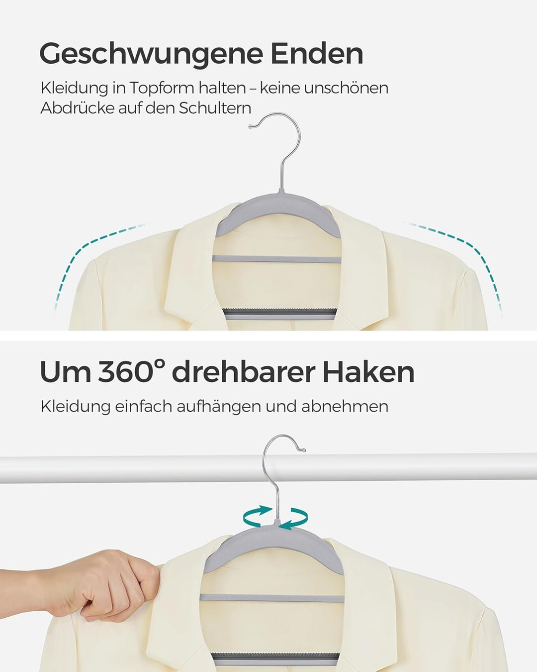SONGMICS Kleiderbügel 30er Set, Bügel aus Kunststoff, rutschfest, platzsparend, Dicke 0,5 cm, 42 cm