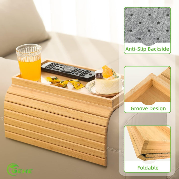 GEHE Natural Bamboo Sofa Armlehnenablage, Sofaablage Tisch für Couch, Sofa Armlehne Tablett Tisch An