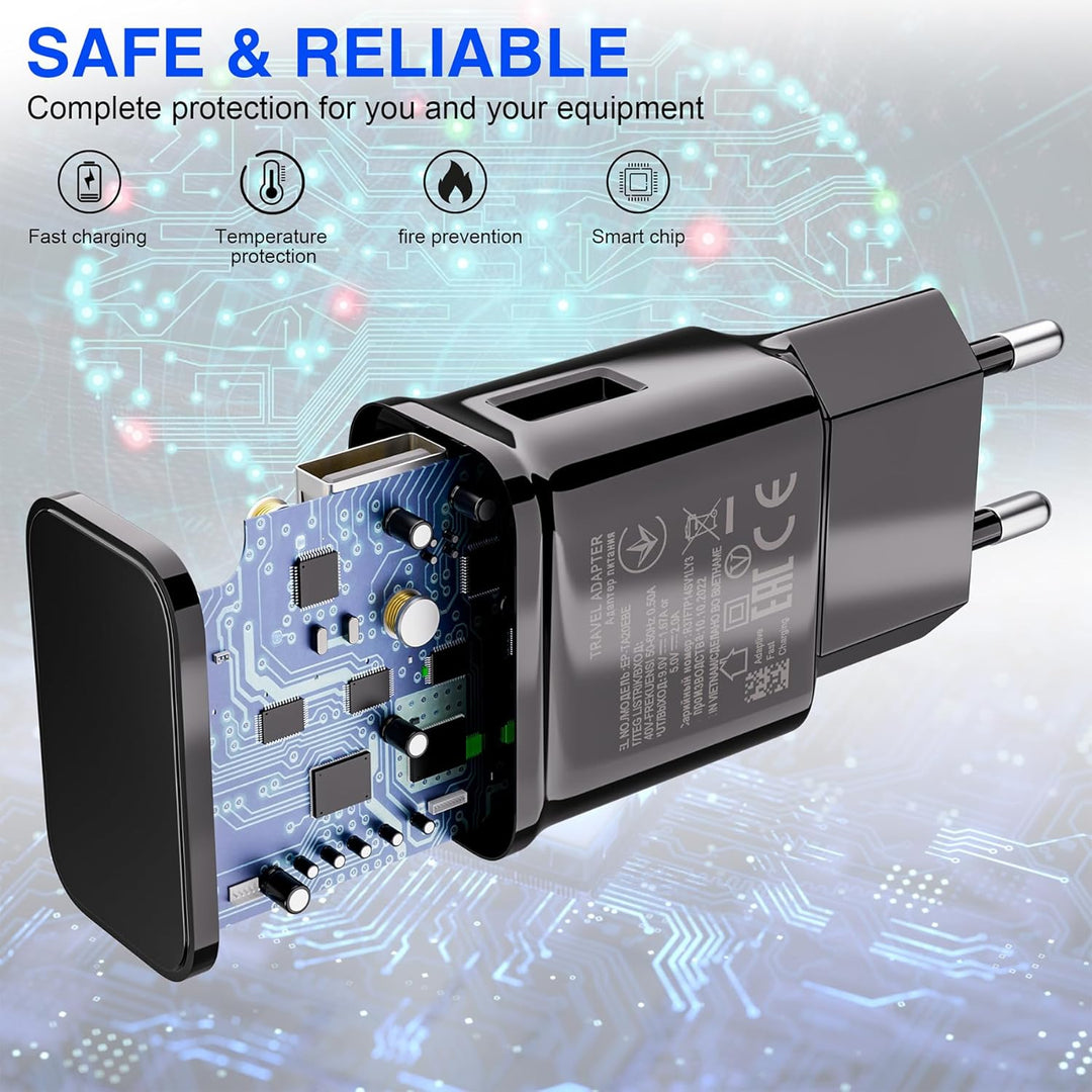 2er-Pack USB Ladegerät, Schnellladegerät mit 2M Ladekabel,Typ C Handy Netzteil Adapter für Samsung G