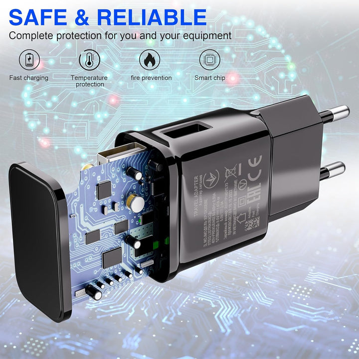 2er-Pack USB Ladegerät, Schnellladegerät mit 2M Ladekabel,Typ C Handy Netzteil Adapter für Samsung G