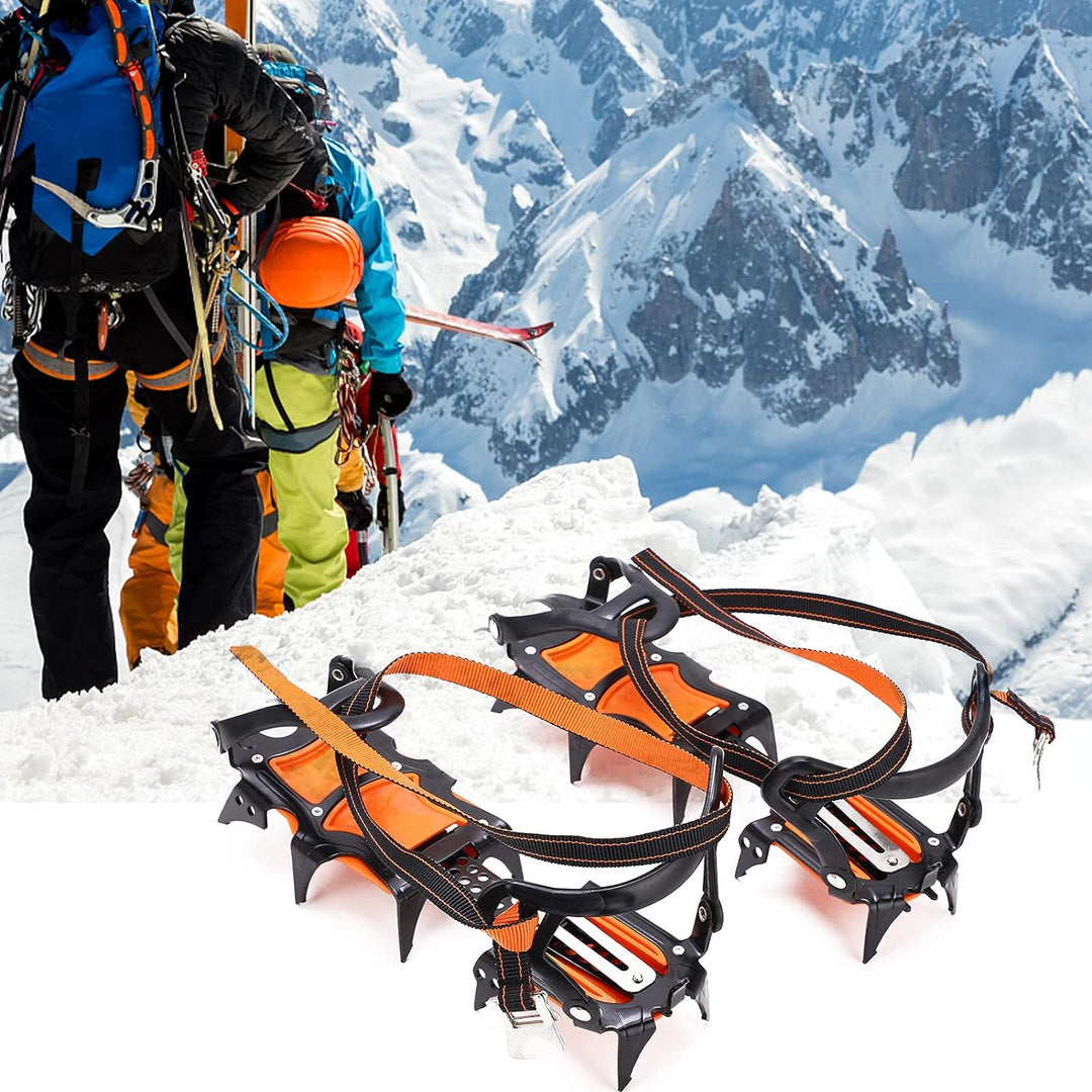 Folanda Stahl-Wandersteigeisen, Professionelle 12-Zähne-Eissteigeisen, Winter-Schneeschuh-Schuh-EIS-