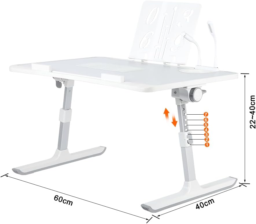 OHMG Laptop-Bett, höhenverstellbar und Winkel, faltbar, neigbar, mit Kühler/USB-Ports/Schublade, für