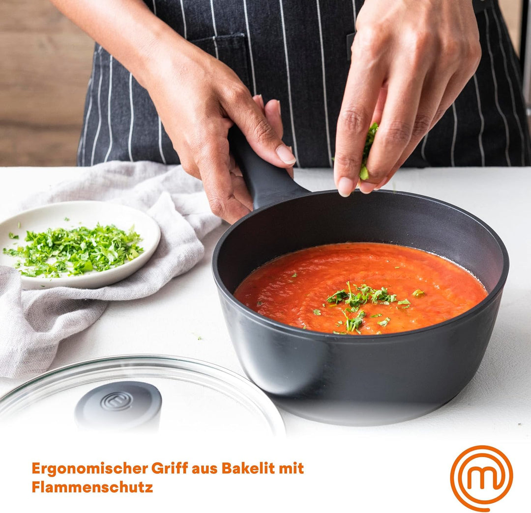 MasterChef Saucentopf, Antihaftbeschichtung, Ergonomische Griffe, Inkl. Glasdeckel, Geeignet für all