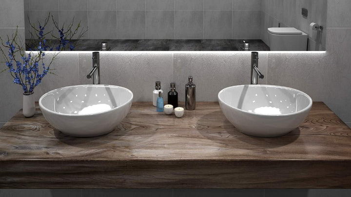 VBChome Waschbecken 40 x 33 klein Keramik Oval Waschtisch Handwaschbecken AUFSATZWASCHBECKEN WASCHSC