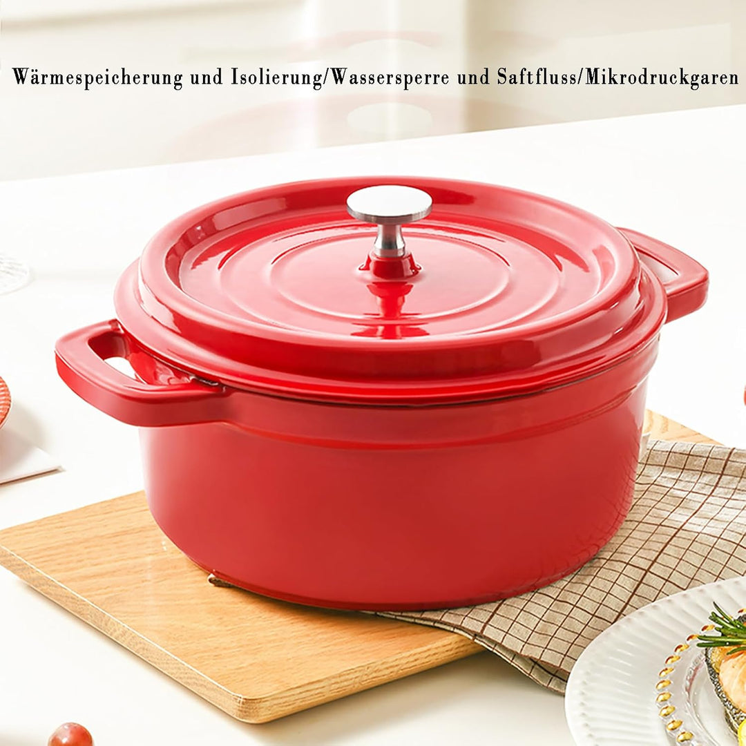 Emailletopf Gusseisen Schmortopf Antihaft mit Deckel: 3.8L Kapazität Kitchen Topf 360° Wärmeleitung