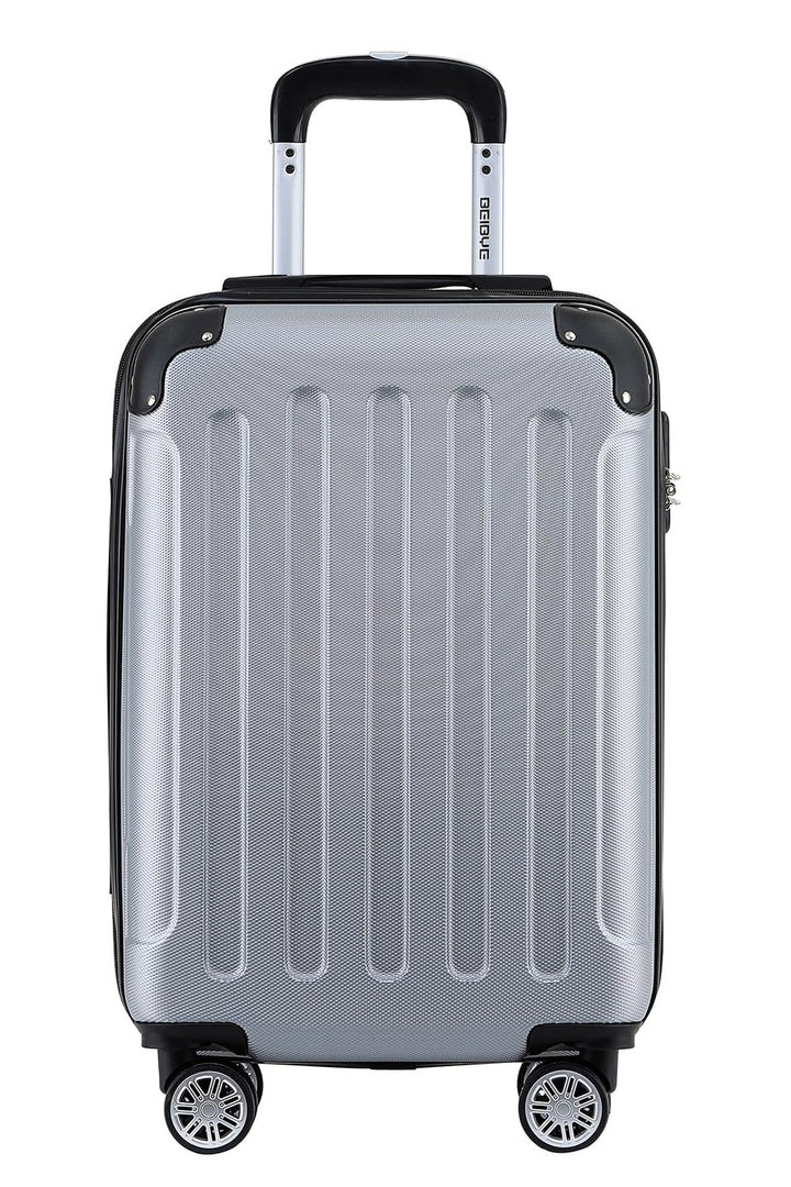 BEIBYE- Hartschalenkoffer Koffer Trolley Rollkoffer Reisekoffer Zahlenschloss 4 Zwilings-Rollen (Sil