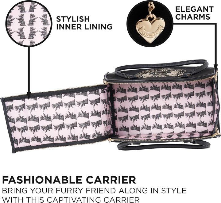 Juicy Couture Give Me Treats Transporttasche für Haustiere, stylische Schwarze Reisetasche für klein