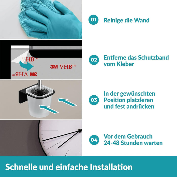 WEISSENSTEIN Toilettenbürstenhalter Set zur Wandmontage ohne Bohren - WC-Garnitur Set mit Bürste, Bü