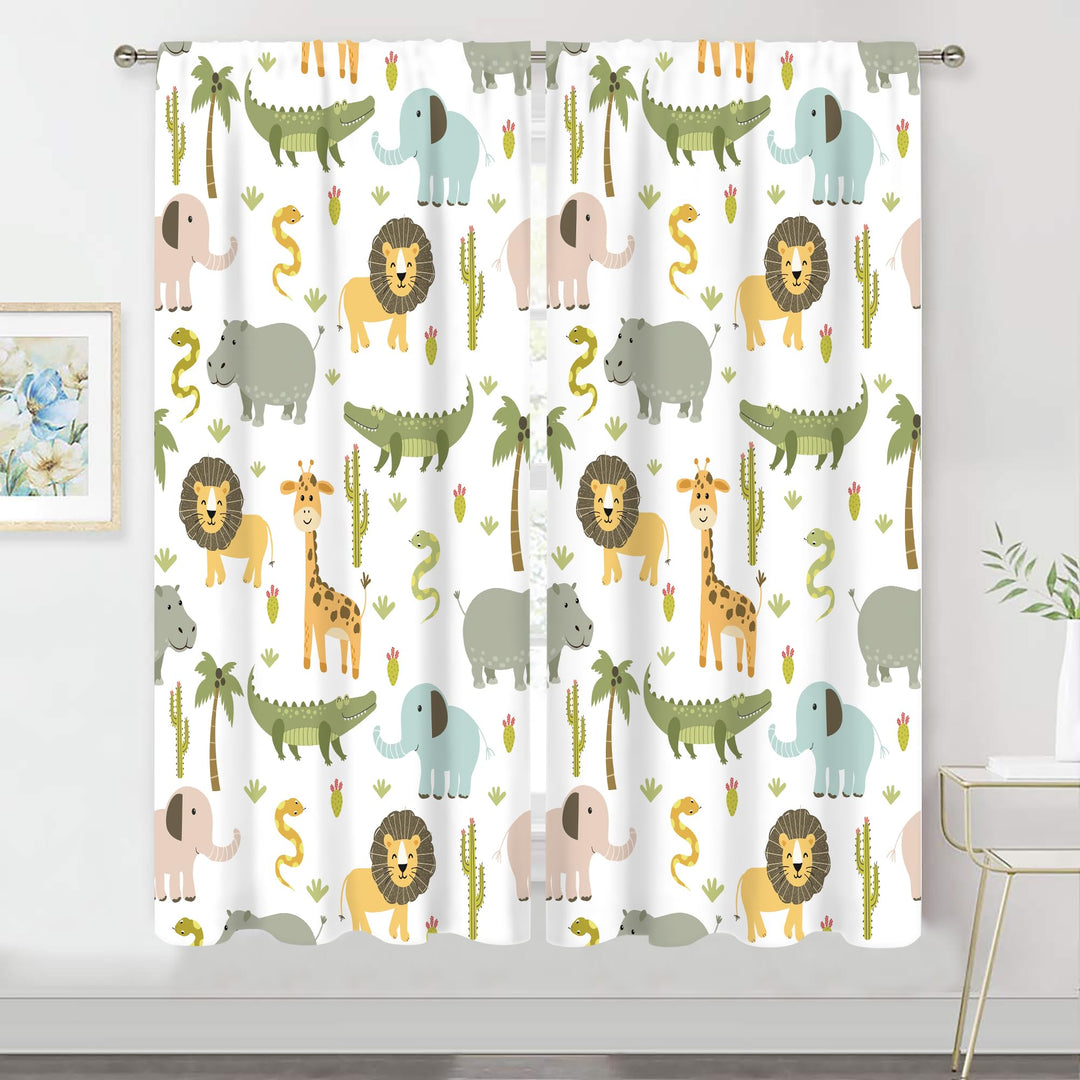 Meshelly Vorhänge für Kinderzimmer, Safari-Tiere, 107x160 cm, Stangentasche, Baby, Jungen, Kinder, W