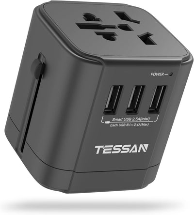 TESSAN Reiseadapter Weltweit, Steckdosenadapter Japan mit 3 USB A, Reisestecker Adapter Weltweit, Un