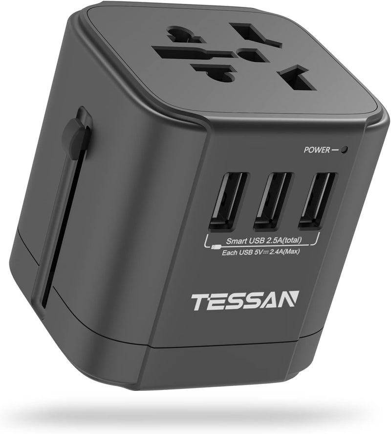 TESSAN Reiseadapter Weltweit, Steckdosenadapter Japan mit 3 USB A, Reisestecker Adapter Weltweit, Un