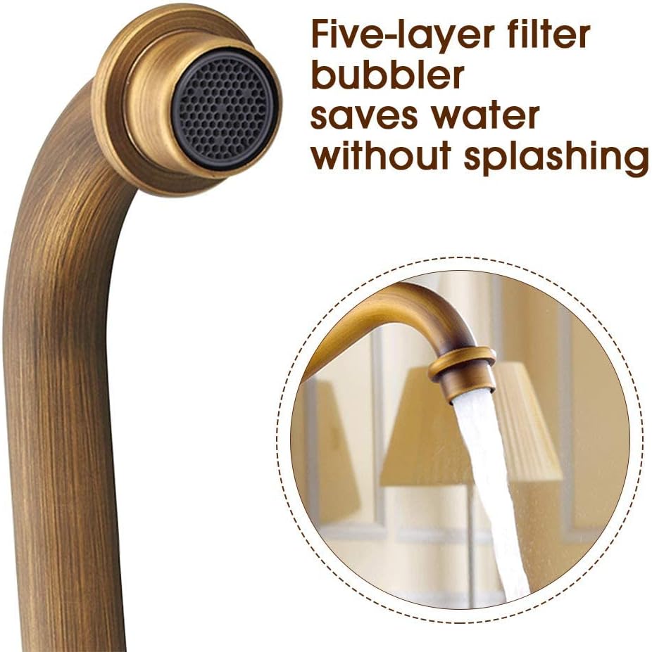 Antikes Messing Küchenarmatur, Retro Gold Wasserhahn für Küchen und Bad Waschbecken, Mischbatterie f