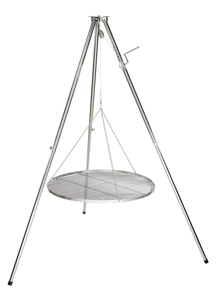 HeRo24 Edelstahl- Dreibein Schwenker Grillgestell mit Kurbel,Kette,Hacken und Wirbel und Tasche zum