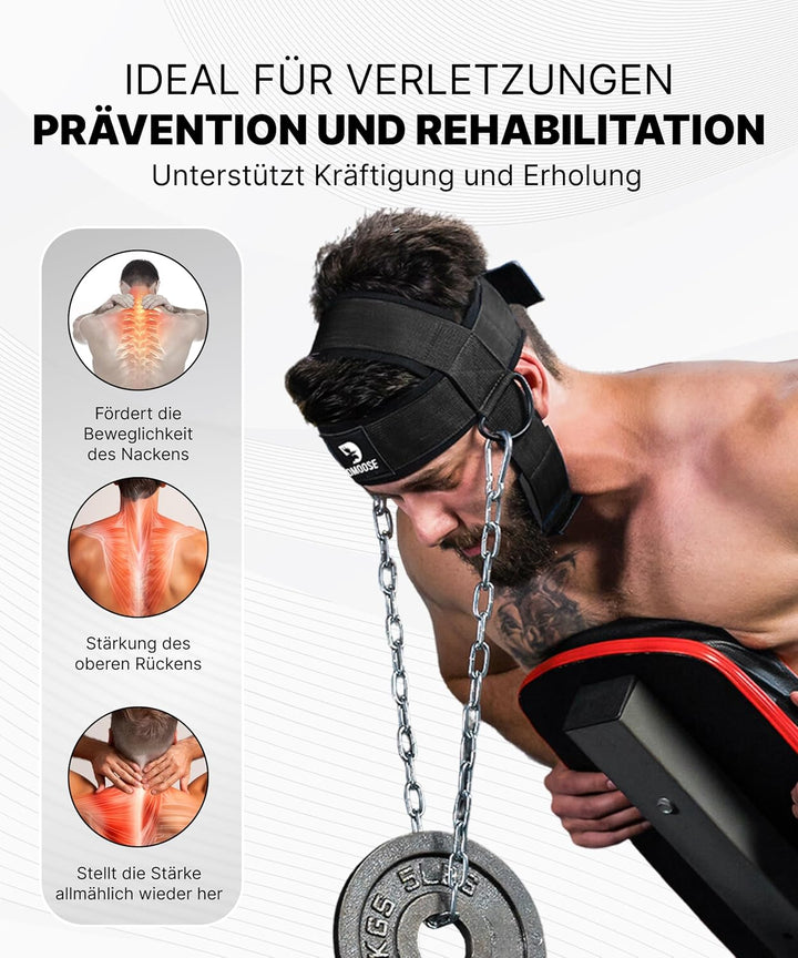 DMoose Nackentrainer zum Gewichtheben - Nackenstrecker mit 30 Zoll schwerer Stahlkette - Nackentrain