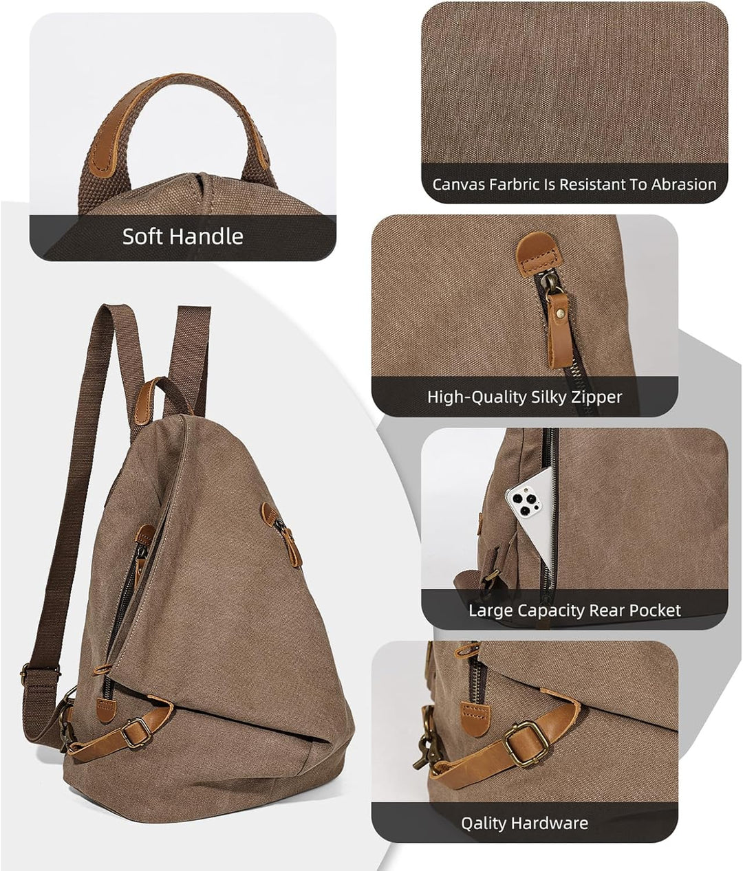 Retro Segeltuch Rucksack Canvas Vintage Rucksäcke Echtleder Daypack Reisetasche Schulterrucksack für