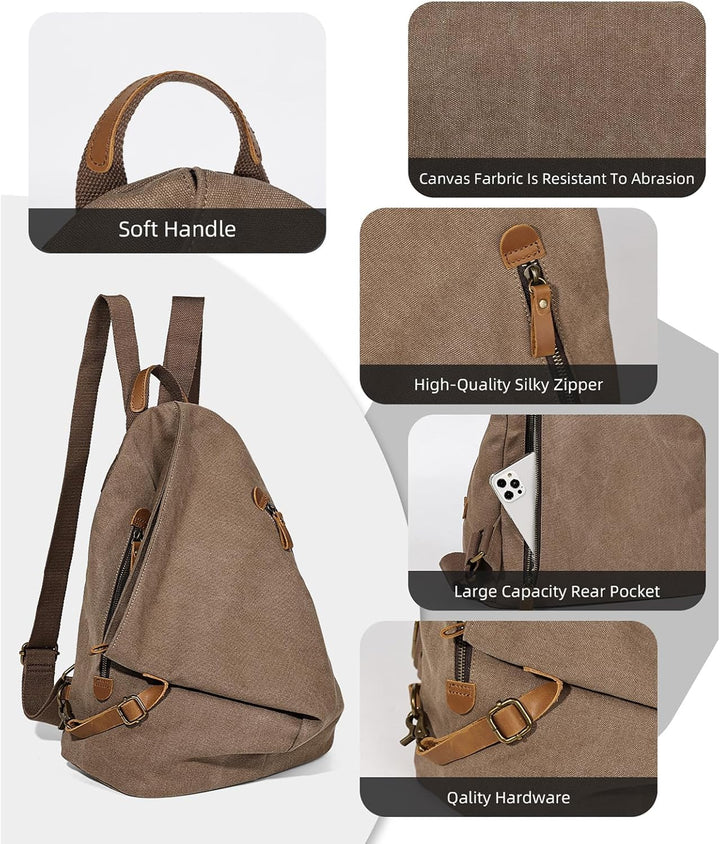 Retro Segeltuch Rucksack Canvas Vintage Rucksäcke Echtleder Daypack Reisetasche Schulterrucksack für