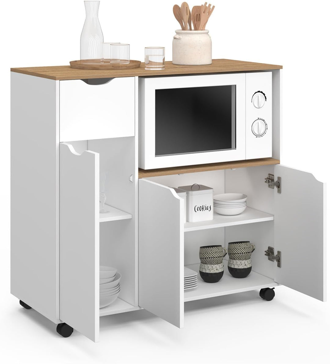 IDMarket - Desserte micro-onde de cuisine COSI XXL placard avec tiroir bois blanc et plateaux façon