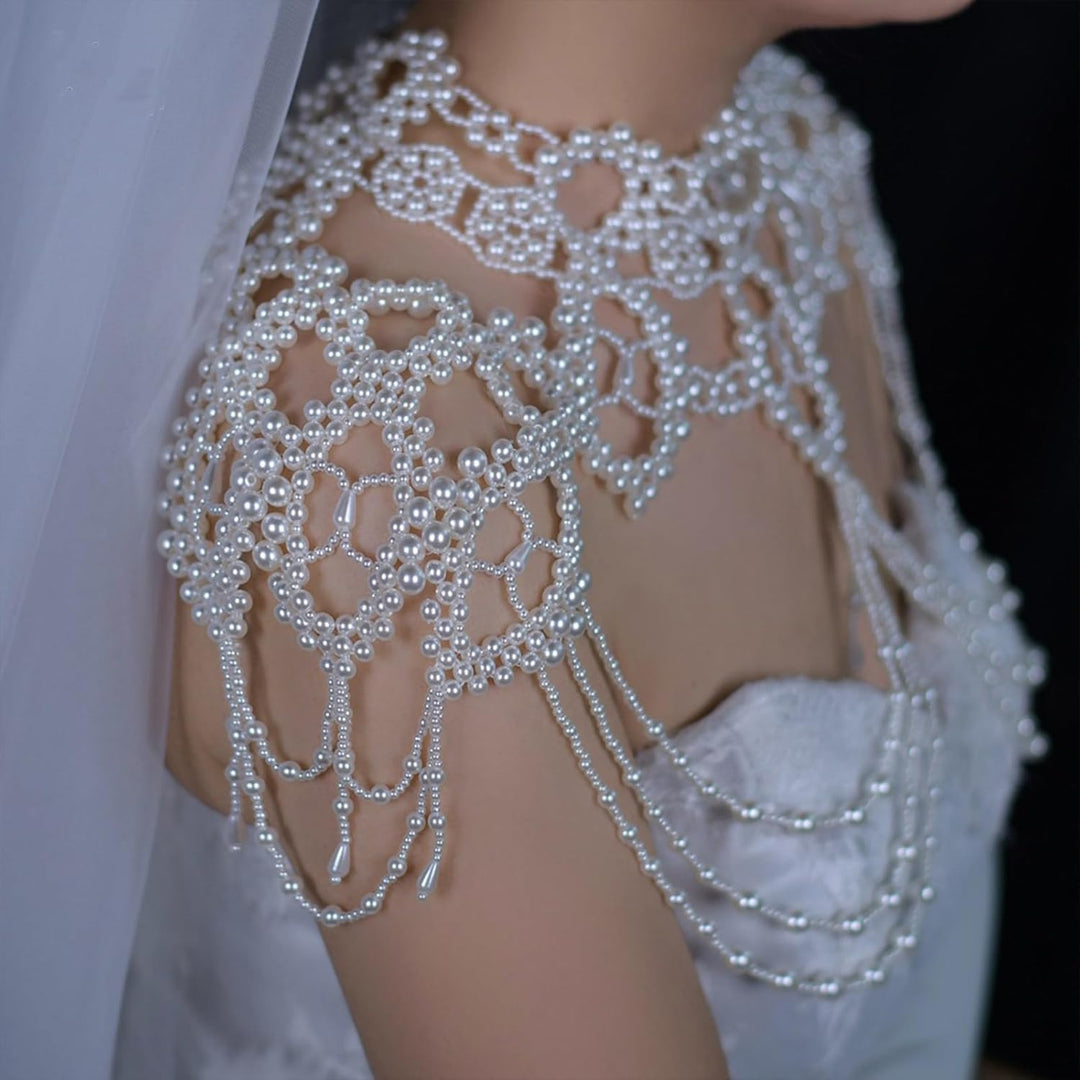 Vintage-Perlen-Umhang, Damenschal, Perlen-Capelet für Braut, Hochzeit, Steampunk-Kostüm Einheitsgrös