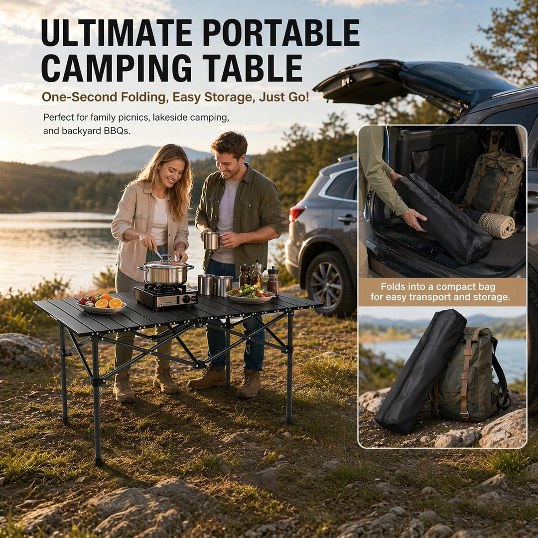 Campingtisch faltbar 96x54cm, Klapptisch Outdoor mit aufrollbarer Tischplatte, Tragbar Falttisch bis