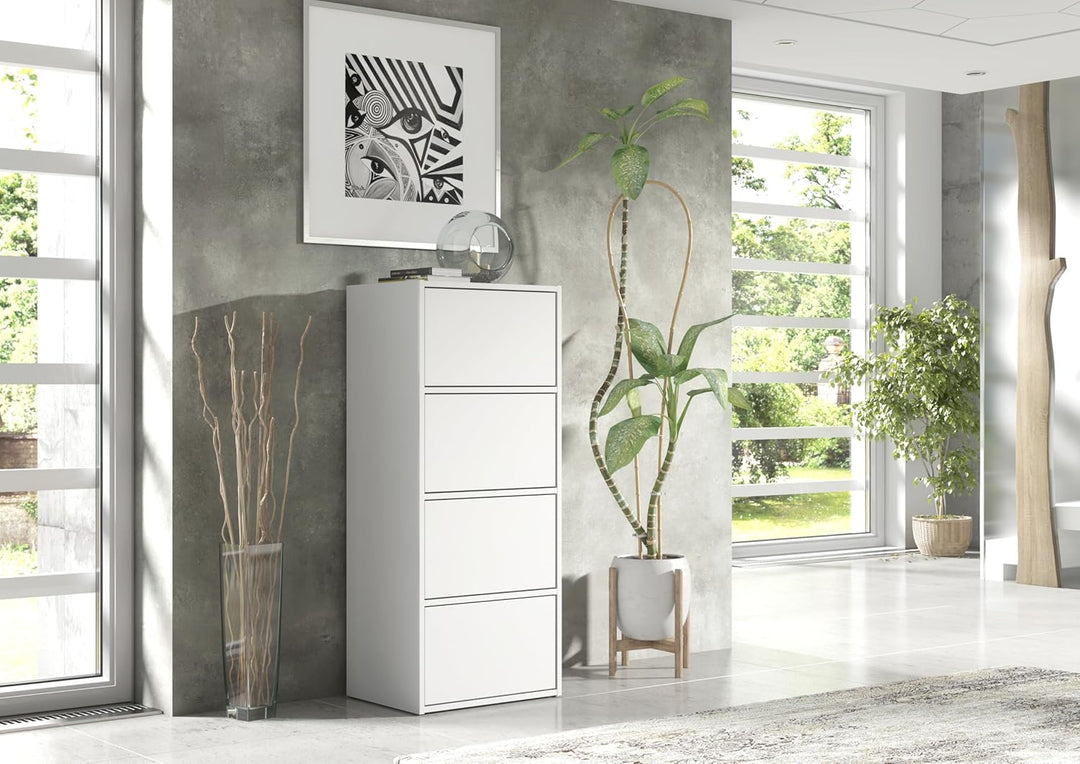 meble masztalerz Kommode mit 4 Türen Weiss 50x39x120 cm - Schuhschrank Hoch - Wohnzimmer Schrank - F