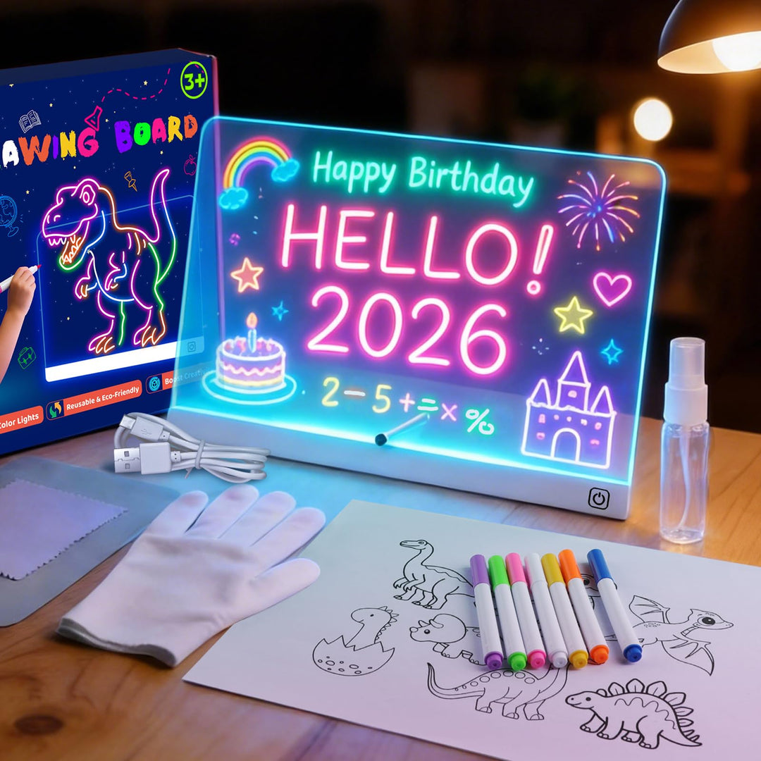 Allinside LED Zeichenbrett für Kinder, Leuchtendes LED Maltafel mit 7 Farben, Zeichen- & Schreibtafe