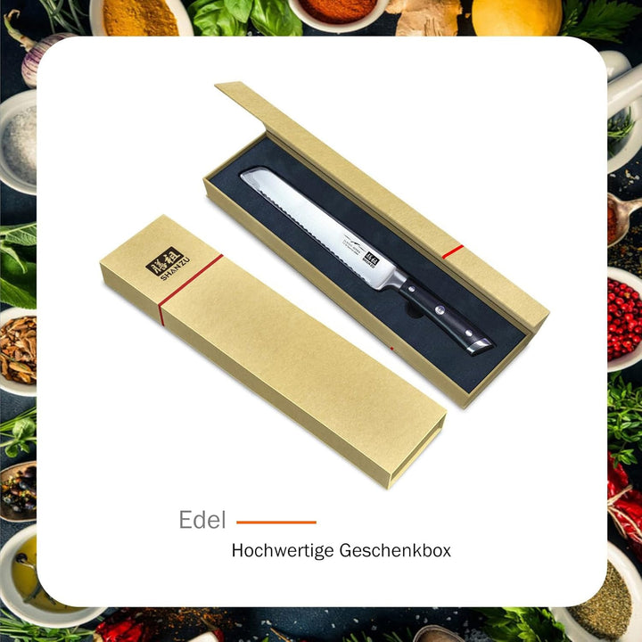 SHAN ZU Brotmesser Messer Wellenschliff Küchenmesser Edelstahl 20 cm - CLASSIC Series, Brotmesser