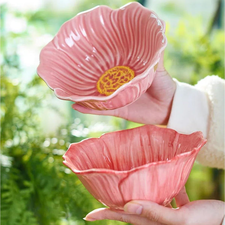 Blumen Geschirrset 3-tlg Klatschmohn Design - Spülmaschinenfeste Keramikschalen (15/22/26cm) - Ofen-