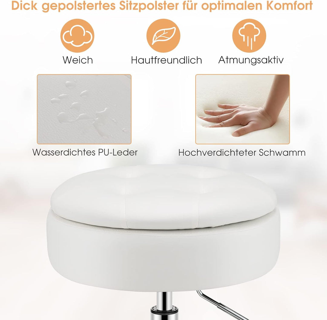 GOPLUS Schminkhocker drehbar, Ottomane mit Deckel, Drehhocker höhenverstellbar 51-56cm für Wohnzimme