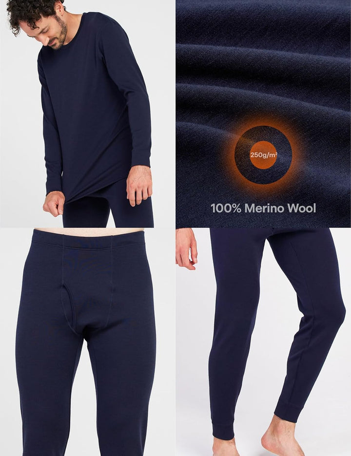 LAPASA Herren 100% Merinowolle Thermounterwäsche Set, Premium Merino Wolle Unterhemd & Unterhosen, T