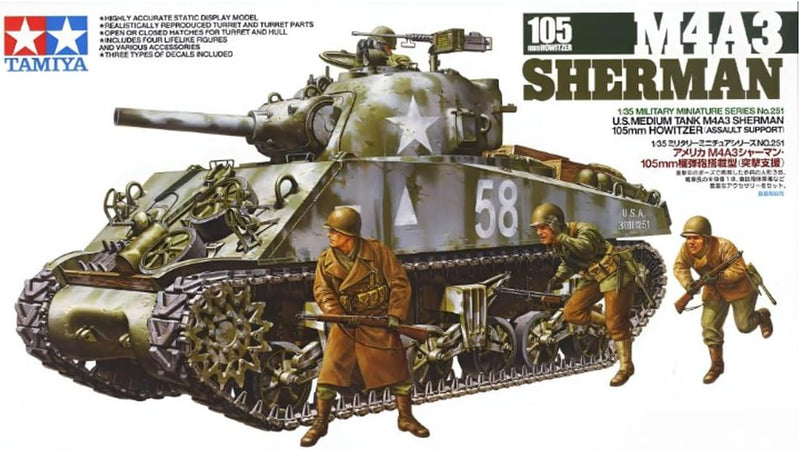 Tamiya 300035251-1:35 WWII US Sherman M4A3 Haubitze, 105 mm (9), Silber