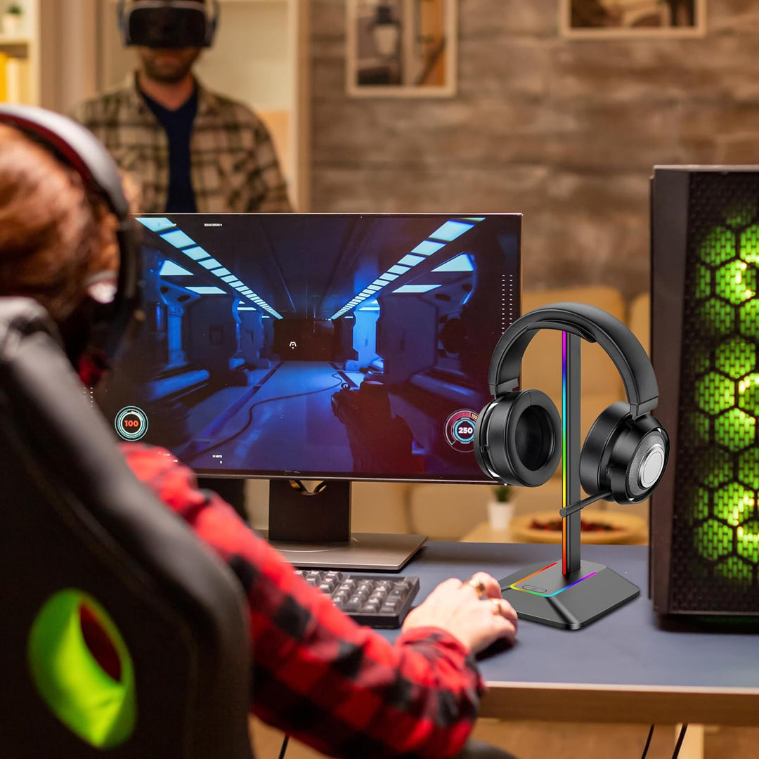 Retoo Headset Halterung Kopfhörer Ständer RGB Universal HUB USB Halter für Over Ear Kopfhörer Gaming