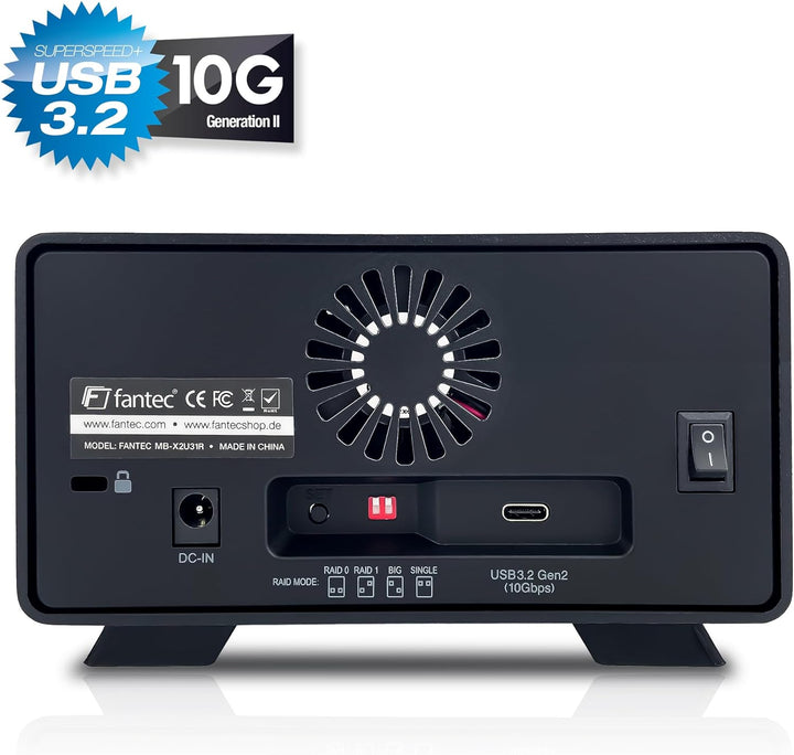 FANTEC MB-X2U31R 2fach USB 3.2 Gen2 RAID Festplattengehäuse für 2X SATA 3,5/2,5 Zoll HDDs, Transferr