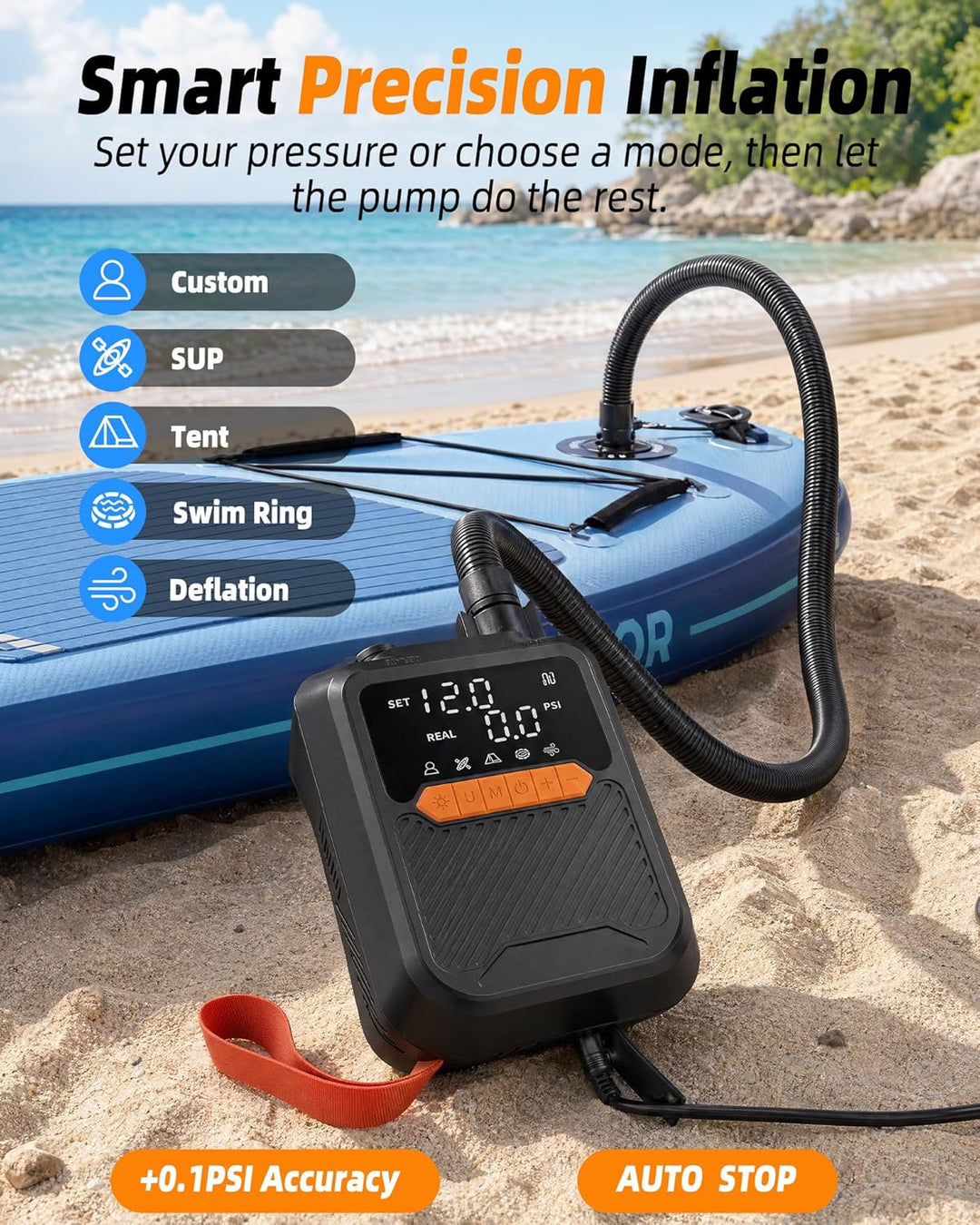 Elektrische SUP Pumpe 20 PSI, Tragbare Paddle Board Pumpe & Elektrische Luftpumpe mit 12V DC Autoans