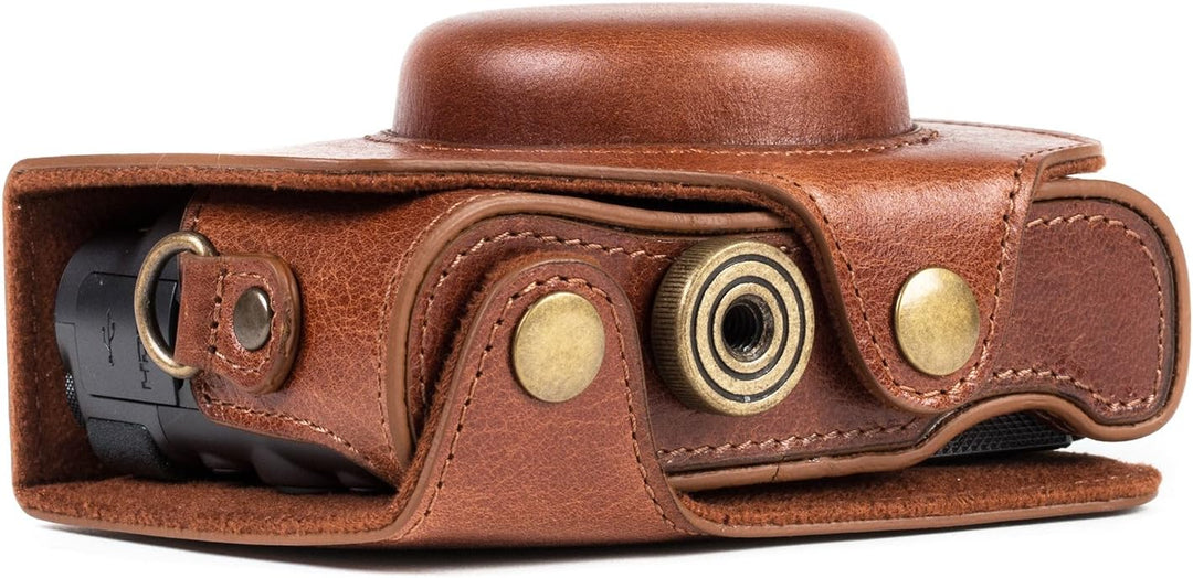 MegaGear MG1177 Canon PowerShot SX740 HS, SX730 HS Ever Ready Echtleder Kameratasche mit Trageriemen