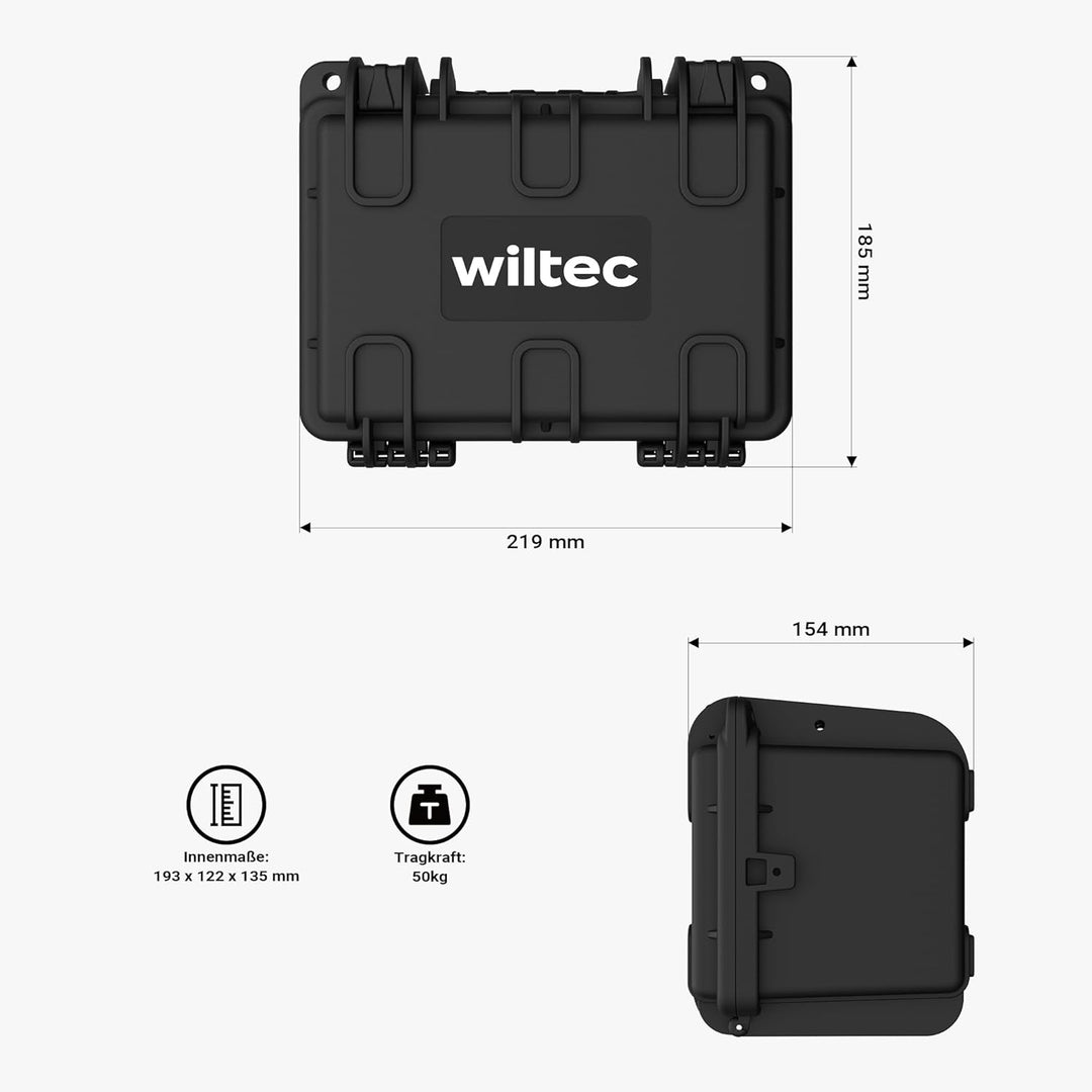 Wiltec Universalkoffer 21,9 x 18,5 x 15,4 cm, wasserdichter Transportkoffer, Schutzkoffer aus PP und
