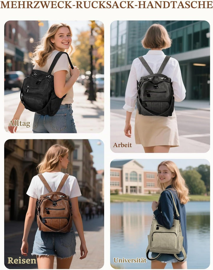 RAVUO Damen Rucksack,PU Leder Rucksack Mode Rucksäcke Rucksackhandtaschen Schulrucksäcke Reise Daypa