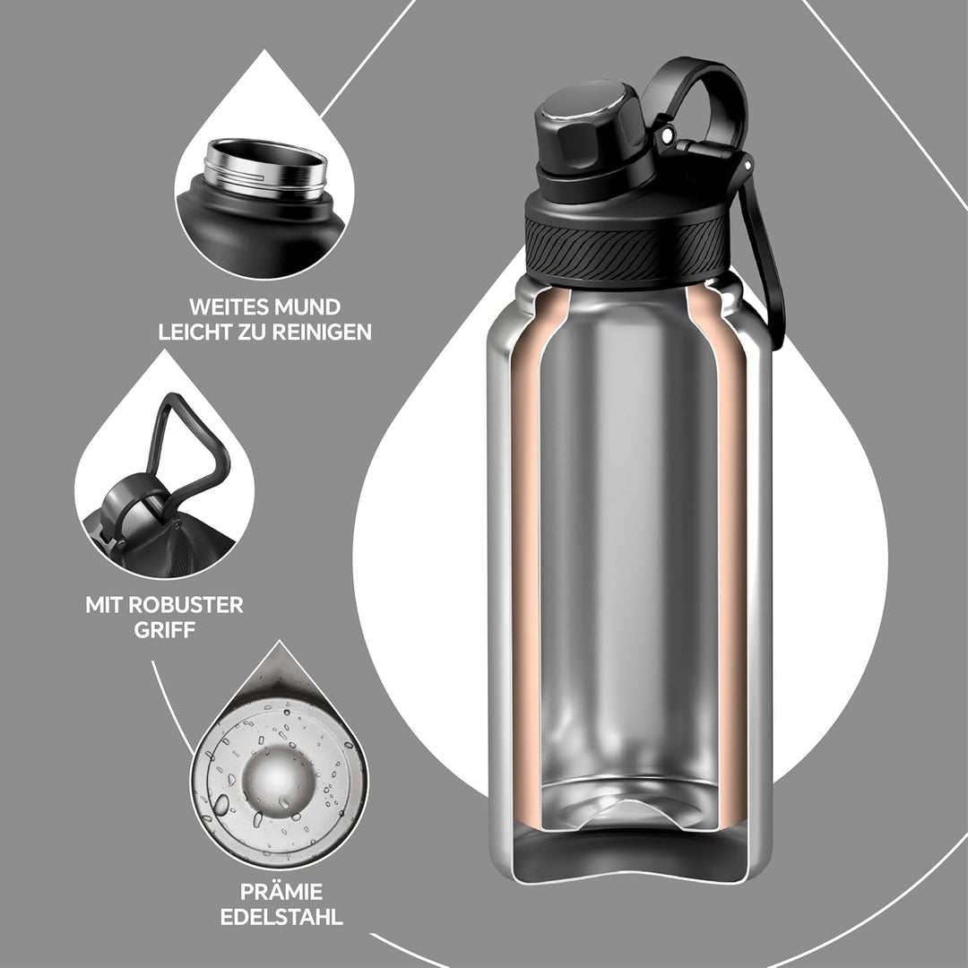 IDEUS Vakuumisolierte Wasserflasche, 32oz (950 ml) Edelstahl Doppelwand Flasche Metall Sport Kantine