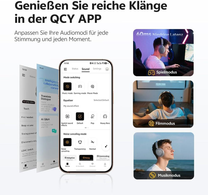 QCY H3S Over Ear Bluetooth Kopfhörer,Hybrid Aktive Noise Cancelling,Hi-Res Audio,LDAC,ultraleichtem
