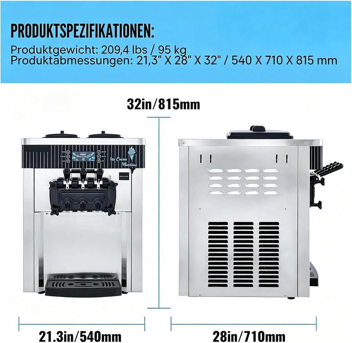 Kommerzielle Eismaschine, 20–28 L/h 2200 W, Kommerzielle Softeismaschine, Gewerbliche Eiscrememaschi