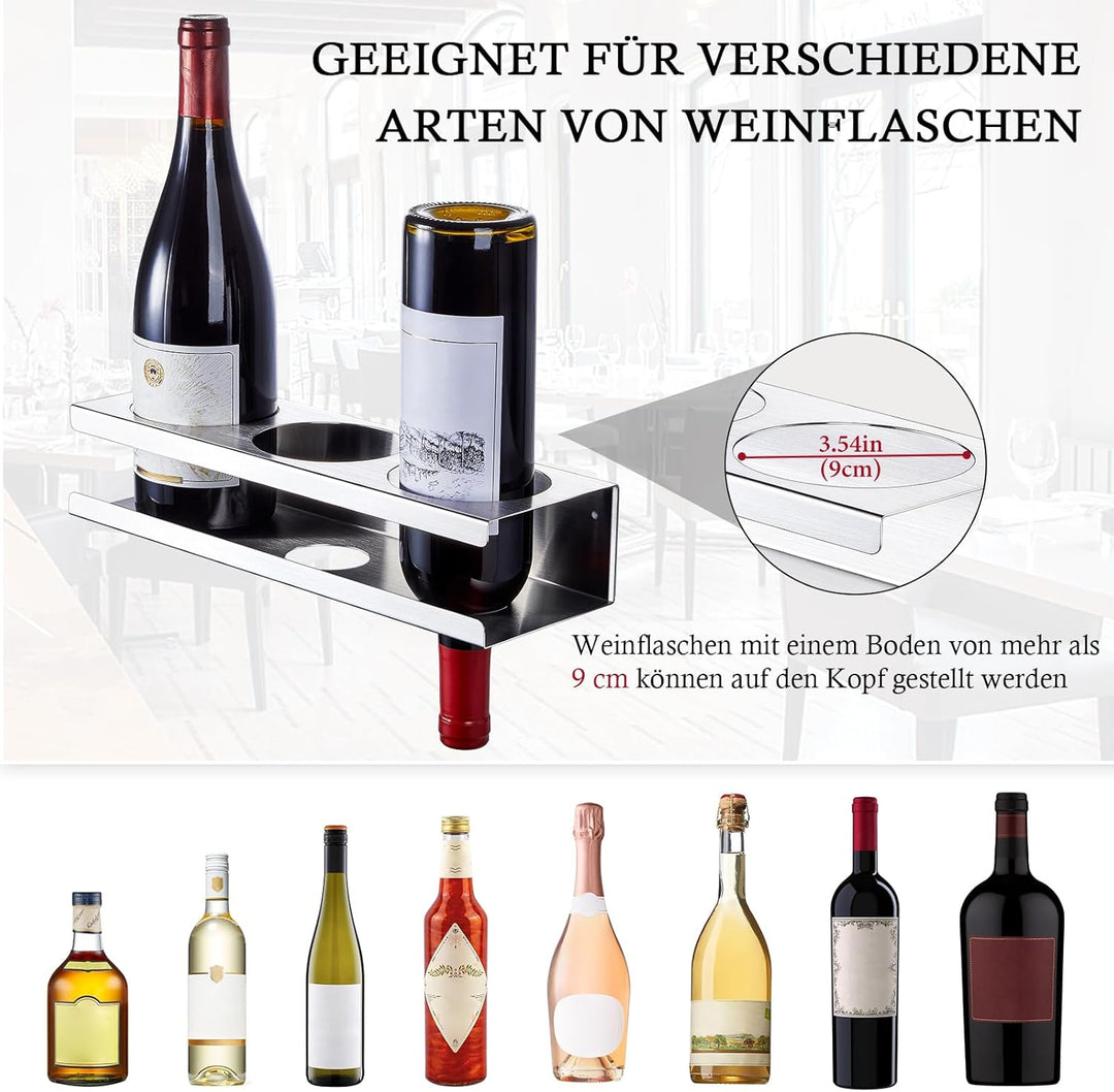 Wandmontierter Weinhalter, SUS304 Edelstahl Weinglas Halterung, Flaschenregal Selbstklebend oder Geb