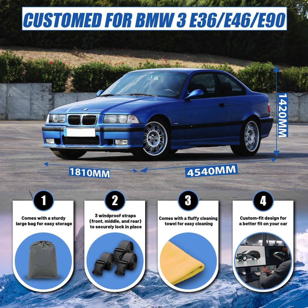 Cowtcver Autoabdeckung Wasserdicht für BMW 3er/M3 E36/E46/E90 1990-2012 | 10 Schichten Vollgarage Au